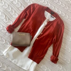 J Crew Burnt Orange Wool Cardigan Gold Buttons